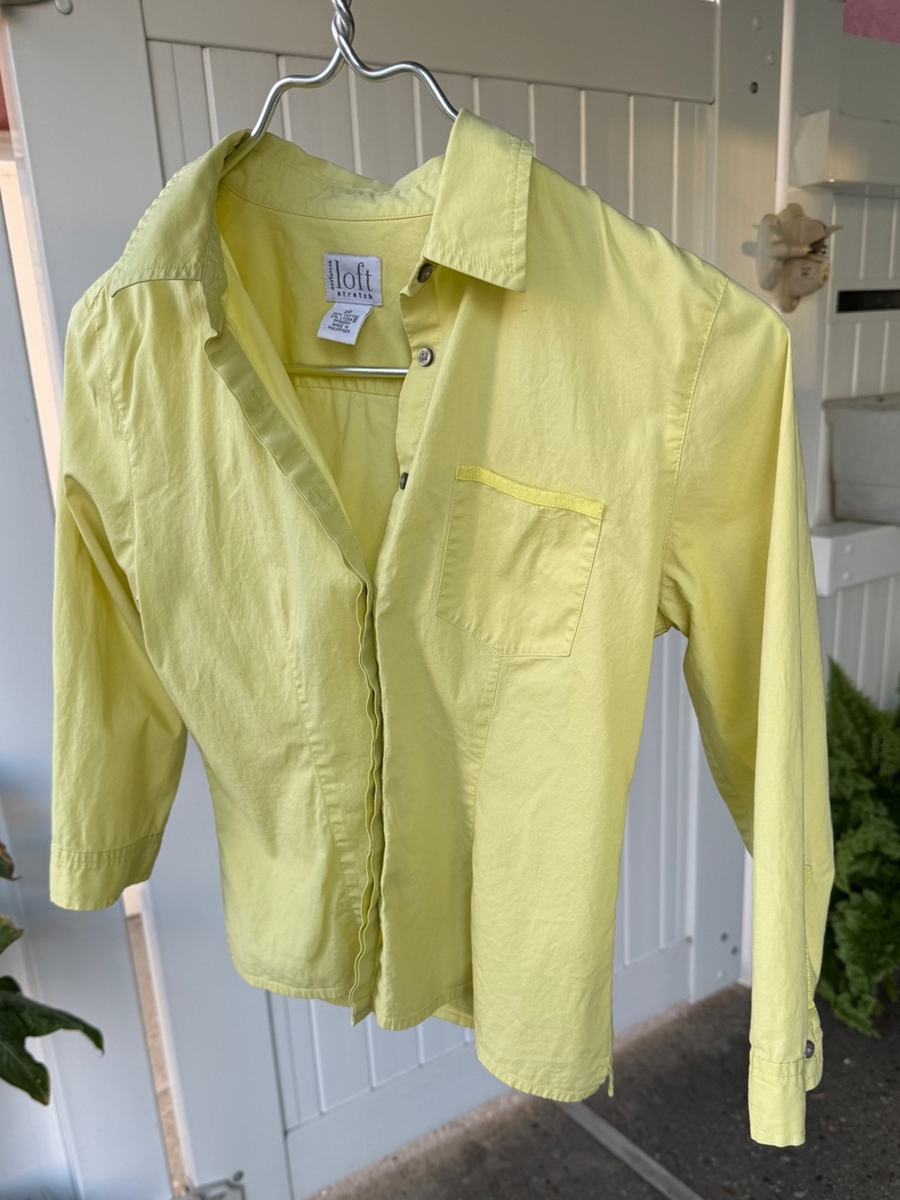 Ann Taylor LOFT stretch Pale Yellow Button down Shirt 2P petite grosgrain